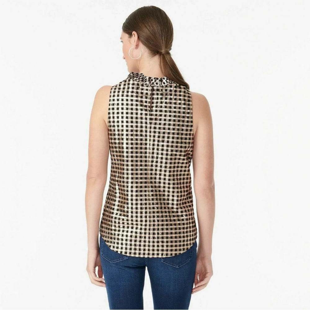 J.Crew Ruffleneck Sleeveless Top in Lurex® Crinkle Gingham - Picture 2 of 10